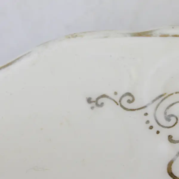 Vintage Edwin M. Knowles Semi-Vitreous Oval Serving Platter 15.5in Gold Trim