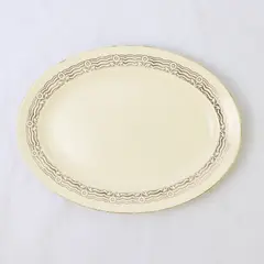 Homer Laughlin Oval Platter Pale Yellow Wave Border Gold Trim 11.5in