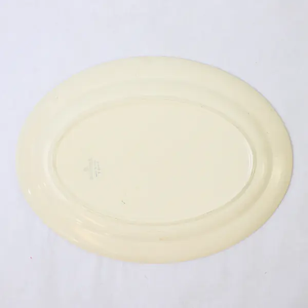 Homer Laughlin Oval Platter Pale Yellow Wave Border Gold Trim 11.5in