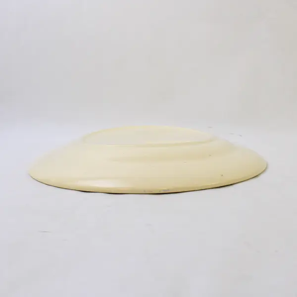 Homer Laughlin Oval Platter Pale Yellow Wave Border Gold Trim 11.5in