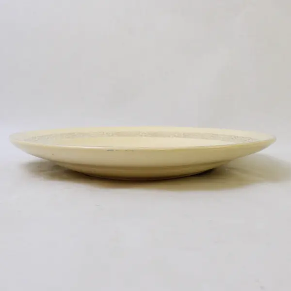 Homer Laughlin Oval Platter Pale Yellow Wave Border Gold Trim 11.5in