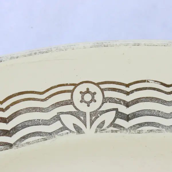 Homer Laughlin Oval Platter Pale Yellow Wave Border Gold Trim 11.5in