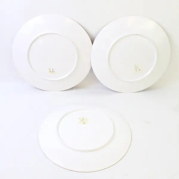 Lot of 3 Melamine Plates 10.5in Floral Pink Orange & Black Blue Circles