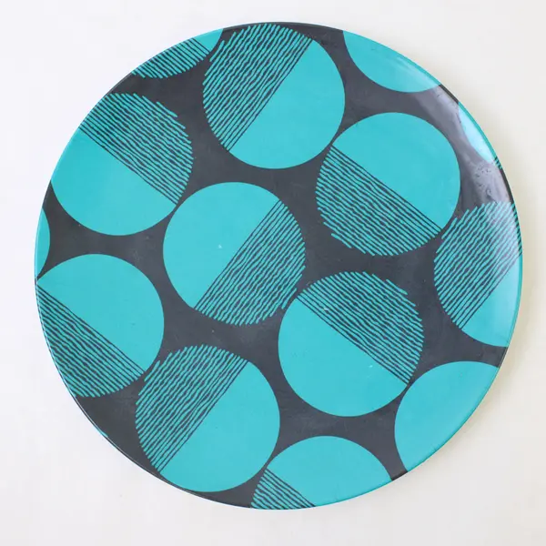 Lot of 3 Melamine Plates 10.5in Floral Pink Orange & Black Blue Circles