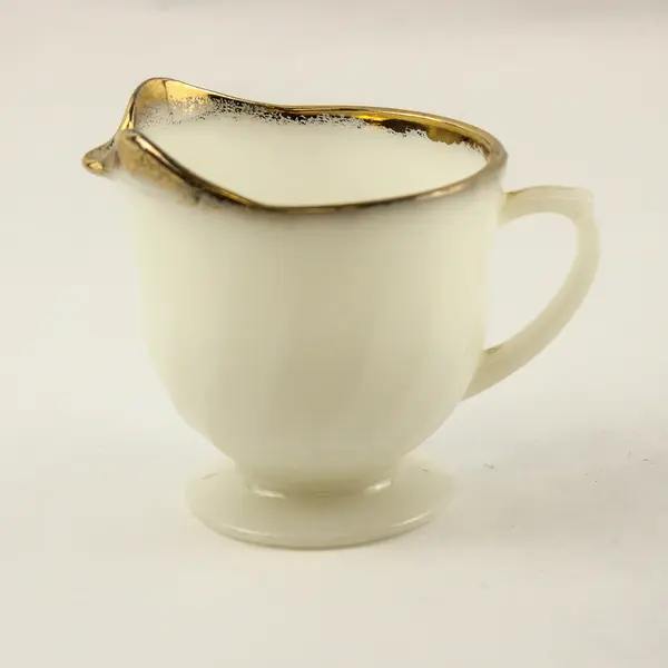 Vintage Fire-King Anchor Hocking Milk Glass Swirl Creamer Gold Trim