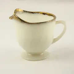 Vintage Fire-King Anchor Hocking Milk Glass Swirl Creamer Gold Trim