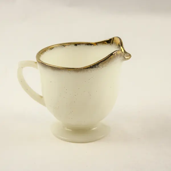 Vintage Fire-King Anchor Hocking Milk Glass Swirl Creamer Gold Trim