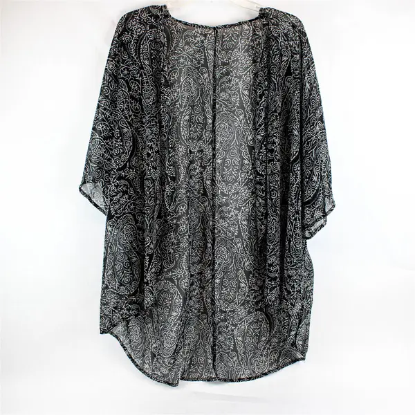 Unbranded Gray/Black Sheer Short Sleeve Cardigan 100% Polyester Women's Size XXL