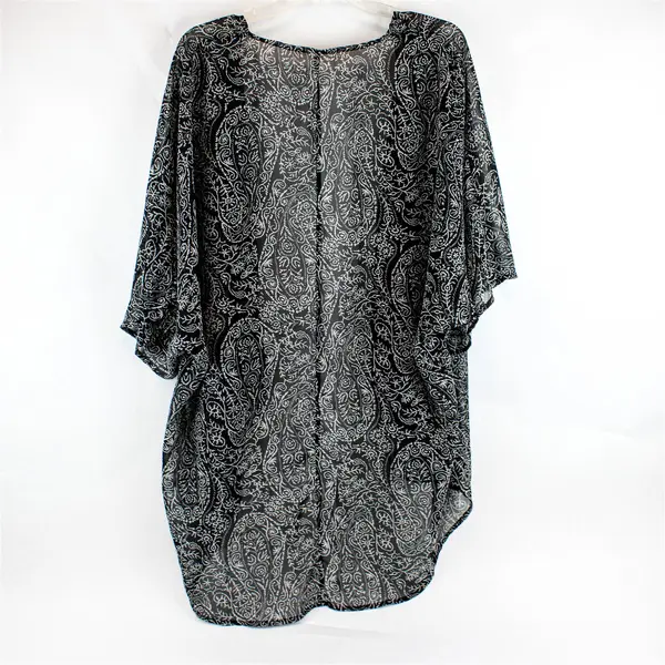 Unbranded Gray/Black Sheer Short Sleeve Cardigan 100% Polyester Women's Size XXL