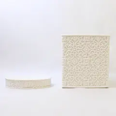 White Ceramic Tissue Box Cover & Matching Soap Dish Floral Bathroom Set