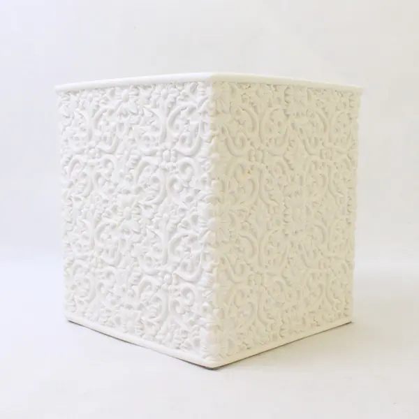 White Ceramic Tissue Box Cover & Matching Soap Dish Floral Bathroom Set
