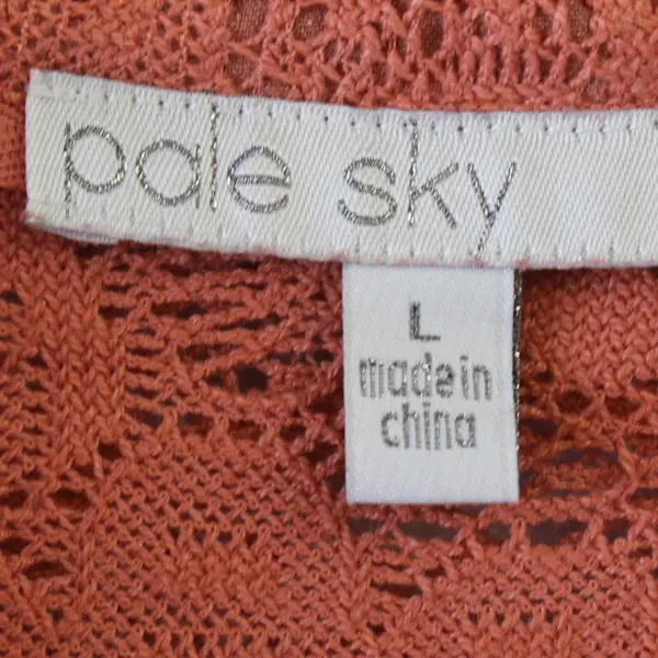 Pale Sky Salmon Open-Work Crochet Long-Sleeved Button-Up Women's Large