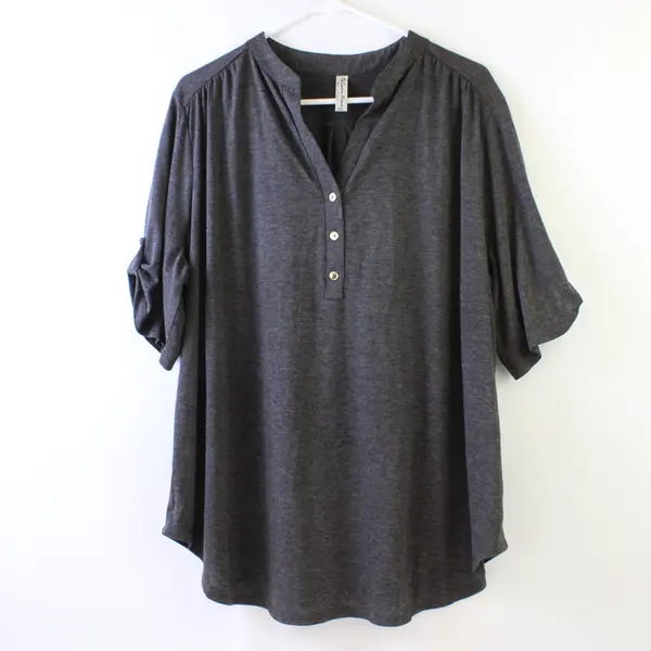 PerSeption Charcoal Gray Half-Sleeve Top Women's Size 3X