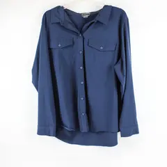 Eddie Bauer Navy Blue Long Sleeve Lightweight Button Up Top Women's Size XXL