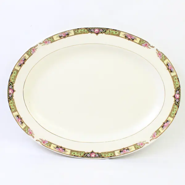 Edwin Knowles Chartreuse 11.5" Oval Platter Vintage Serveware