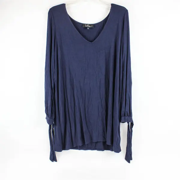 Lulus Solid Navy Blue Long Sleeve V-Neck Blouse Women's Size XL