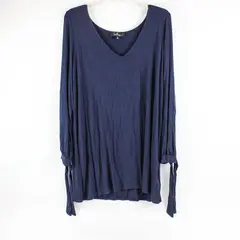 Lulus Solid Navy Blue Long Sleeve V-Neck Blouse Women's Size XL