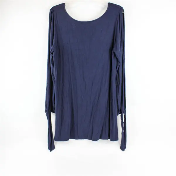 Lulus Solid Navy Blue Long Sleeve V-Neck Blouse Women's Size XL