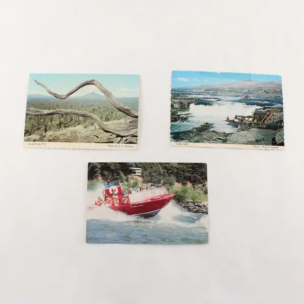 Lot Of 3 Vintage Oregon Postcards 1970s 1980s Jet Boat Black Butte Celilo Falls 