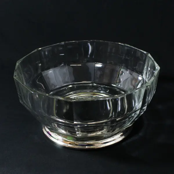 9"  Fine Lead Crystal  Faceted Bowl with Silver Plated Base 