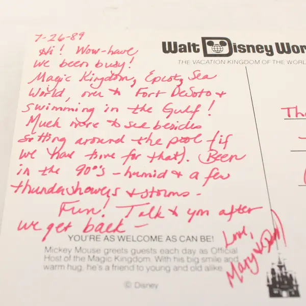 Vintage 1989 Walt Disney World Mickey Mouse Welcome As Can Be Postcard