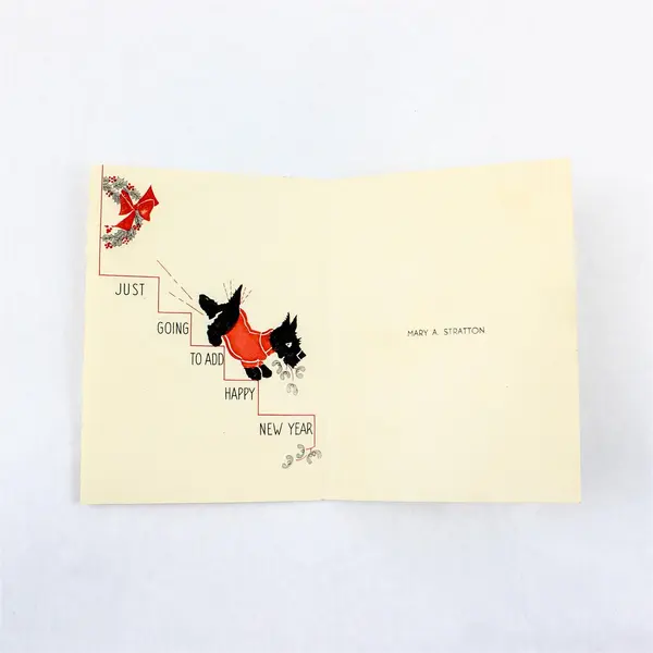 Vintage 1940s Scottie Dog Christmas Card SIGNED USED
