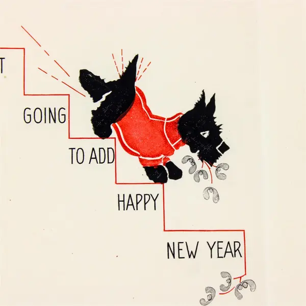 Vintage 1940s Scottie Dog Christmas Card SIGNED USED