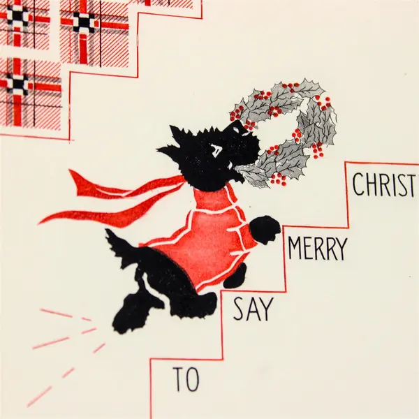 Vintage 1940s Scottie Dog Christmas Card SIGNED USED