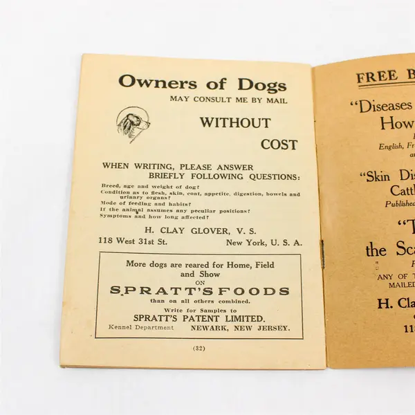 Antique 1921 Diseases of the Dog and How to Feed H. Clay Glover Booklet
