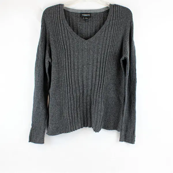 Liz Claiborne Career Solid Gray Knit Long Sleeve V-Neck Sweater Women's Size XXL