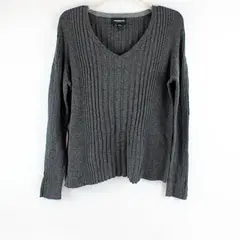 Liz Claiborne Career Solid Gray Knit Long Sleeve V-Neck Sweater Women's Size XXL
