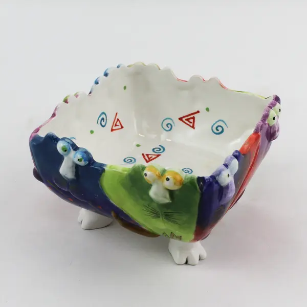 Vintage Studio Design Works Handpainted Joy Cats Rainbow Bowl 5"