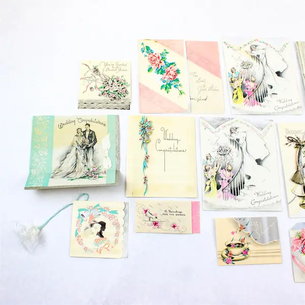 Lot of 20 Vintage 1930s Wedding Congratulations and Wedding Shower Cards USED