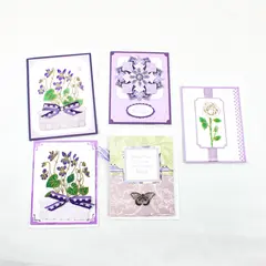 Lot of 5 Handmade Laser Cut Purple Floral Birthday Greeting Cards UNUSED