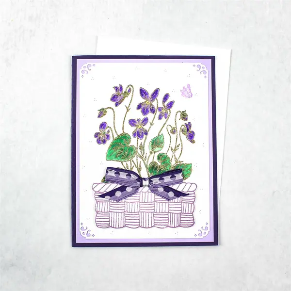 Lot of 5 Handmade Laser Cut Purple Floral Birthday Greeting Cards UNUSED