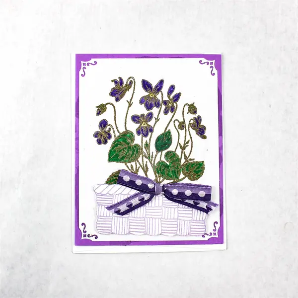 Lot of 5 Handmade Laser Cut Purple Floral Birthday Greeting Cards UNUSED