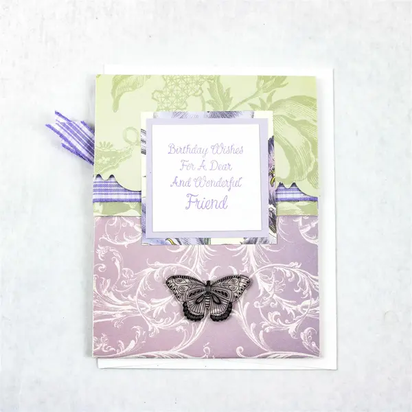 Lot of 5 Handmade Laser Cut Purple Floral Birthday Greeting Cards UNUSED