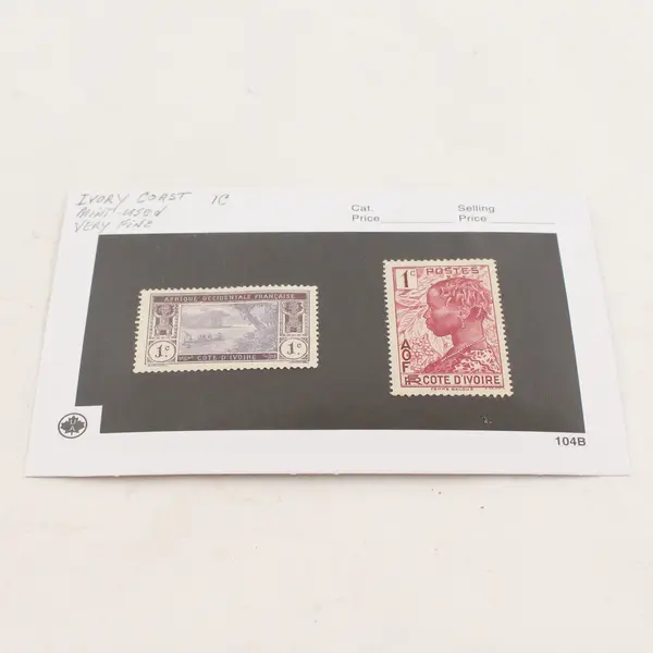 Lot Of 2 French Republic Ivory Coast 1c Stamps Mint & Used