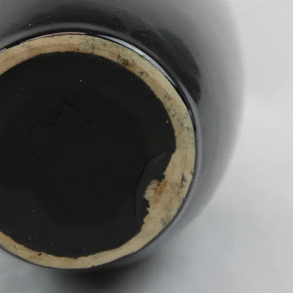 Unbranded/Unmarked Black Ceramic & Wood Large Tall Vase 12.25" Tall 6.25" Dia