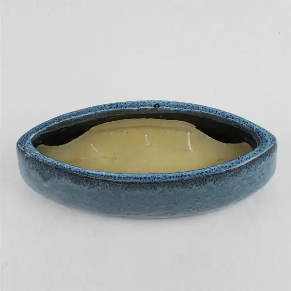 Tag Brand Blue Speckled Boat Shaped Stoneware 3 Wick Candle Holder 12" Long