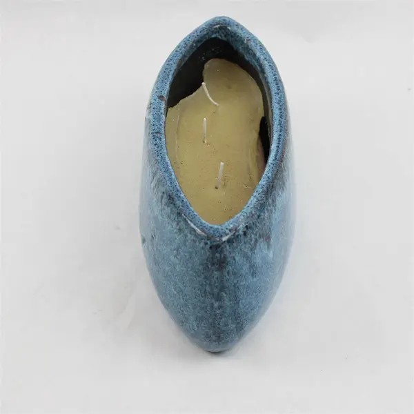 Tag Brand Blue Speckled Boat Shaped Stoneware 3 Wick Candle Holder 12" Long