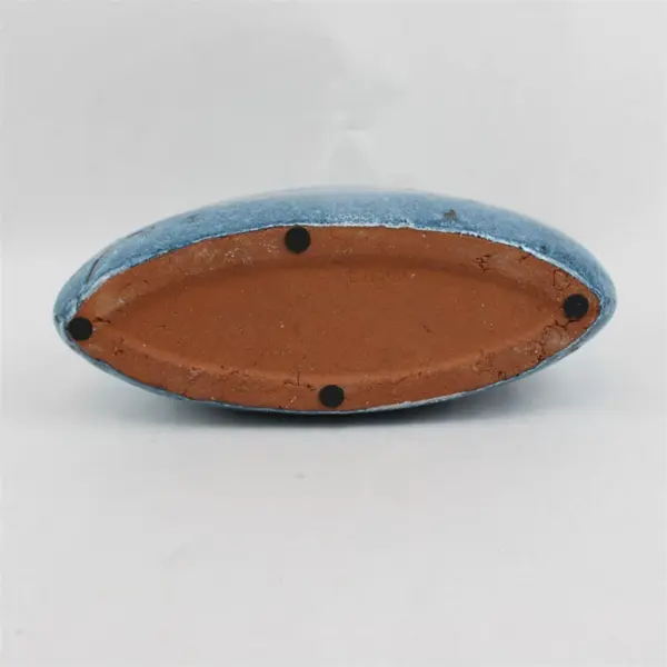 Tag Brand Blue Speckled Boat Shaped Stoneware 3 Wick Candle Holder 12" Long