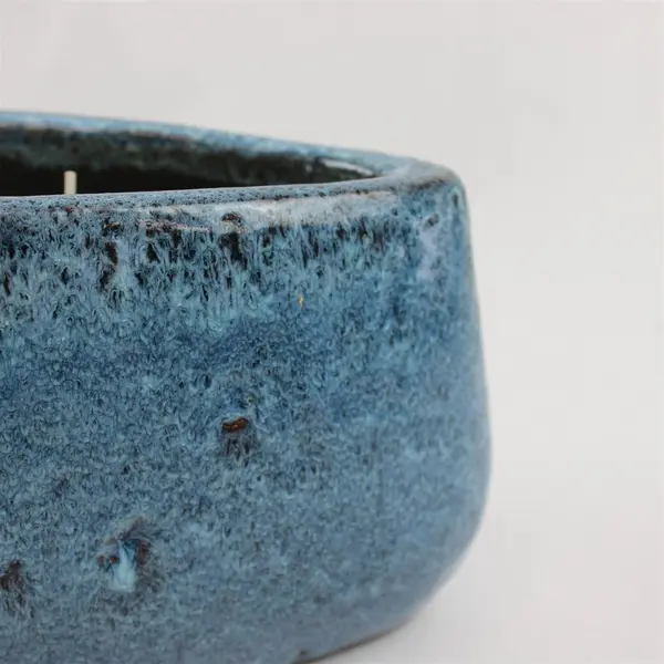 Tag Brand Blue Speckled Boat Shaped Stoneware 3 Wick Candle Holder 12" Long