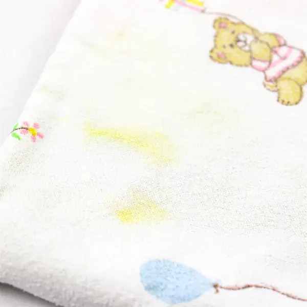 VTG Toddle Time Teddy Bear Print Cotton Flannel Baby Blanket 28" x 34" FLAWED