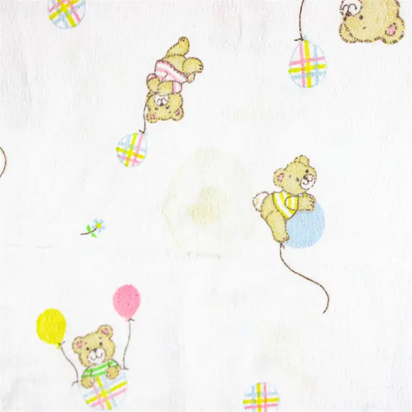 VTG Toddle Time Teddy Bear Print Cotton Flannel Baby Blanket 28" x 34" FLAWED