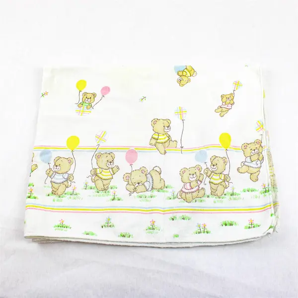 VTG Toddle Time Teddy Bear Print Cotton Flannel Baby Blanket 28" x 34" FLAWED