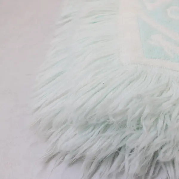 VTG White & Baby Blue Teddy Bear Design Fringed Baby Blanket 32" x 38" Flawed