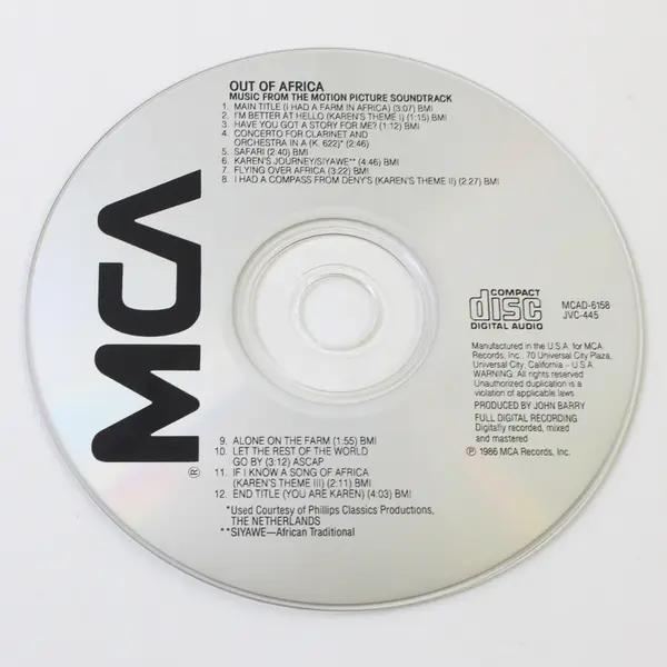 Out of Africa (Original Soundtrack Music) CD, 1985 #MCAD-6158 JVC-445