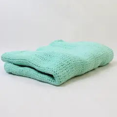 Vintage Mint Green Cotton Open-Work Knit Baby Blanket 31" x 43"