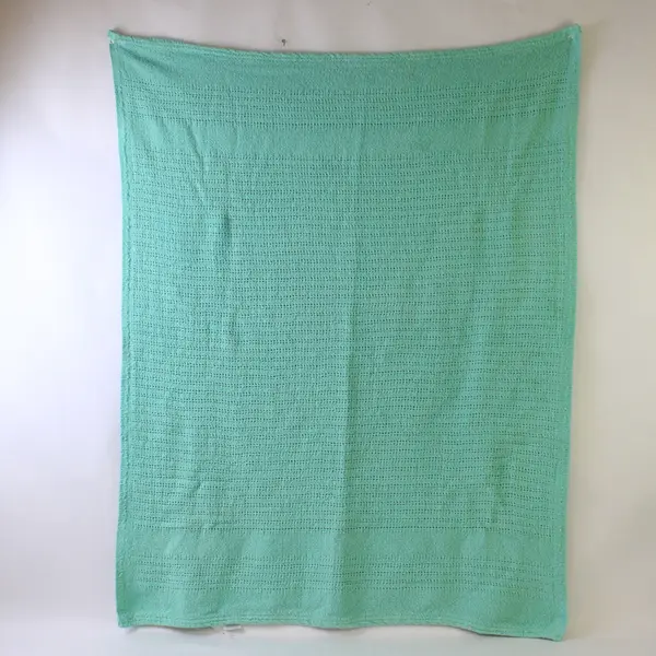 Vintage Mint Green Cotton Open-Work Knit Baby Blanket 31" x 43"